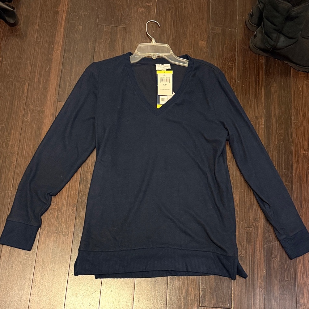 Lucky Brand Dsrk Navy Blue V-Neck Sweater